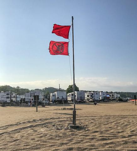 Visitors at state-designated swim beaches along the Great Lakes in Michigan state parks should be aware of double red flag warnings, which mean do not enter the water.