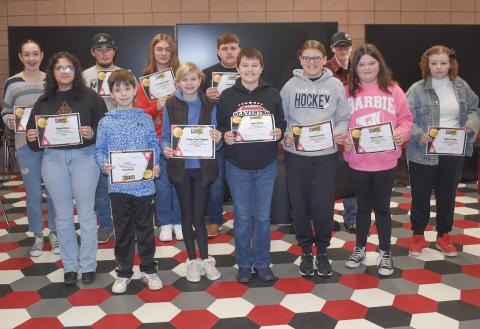 BJSHS Students of the Month include Jordyn Schultz, Sophia Moore, Curtis Price, Brady Cross, Alexander Somers, Cecilia “Cece” Coppola, Damian Watters, Wyatt Budry, Danielle Cornell, Eric Sherman, Kynlee Dolan and Willow Jacobs. Not pictured are Zayla Stoike and Dominick Schatten.