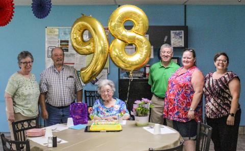 Pictured is Dorothy Crawford with her family, celebrating her 98th birthday.