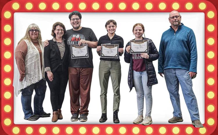 Pictured left to right: Yvette Keast, The Addams Family Musical director; Lorraine Carman, GAFT vice-president; Landon Farley, Cal Bragg, Shannon Graham, and GAFT president, Al Hawley.
