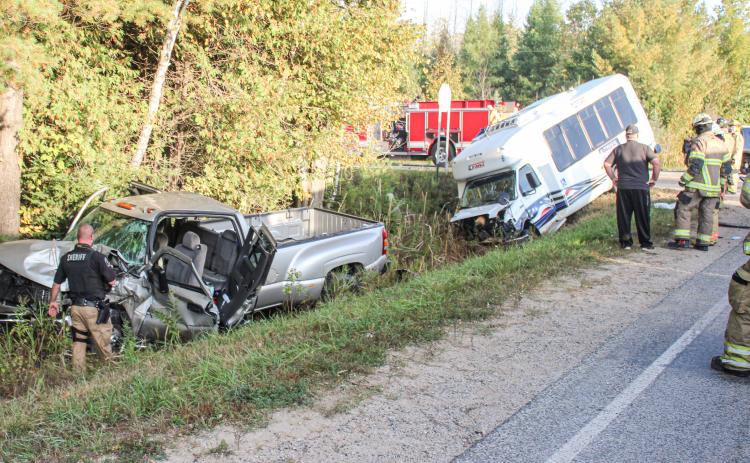 First responders at the scene of the two vehicle accident on October 4. Inset photo, multiple agencies responded to the accident.