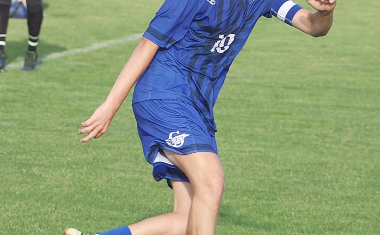 Gladwin’s Noah Scott flashes some footwork during a recent game. The freshman scored twice in a win over Pinconning last week.