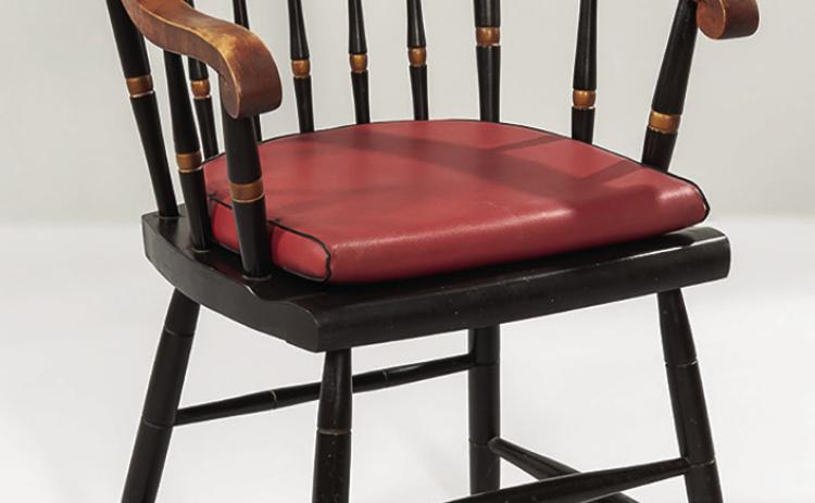 This midcentury Windsor style chair features the crest and colors of Harvard University. It sold for $438, more than twice its estimate, at a Bonhams Skinner auction.