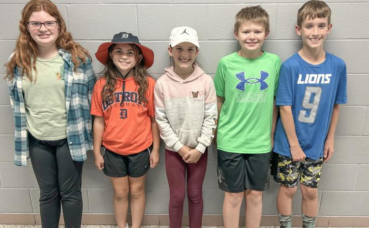 Pictured are fifth graders: Emily Patsey, Brynn Henry, Reagan Hartley, Garrett Villneff, and Nate Bowen.