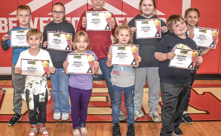 BES Students of the Month for September are Finnigan McCann, Ryan Pierson, Maggie Lang, Ellie Gasche, Charles Meier, Chloe Elizardo, Eleanor Drudge, Xyon Pawlowski and Alexis Yott.