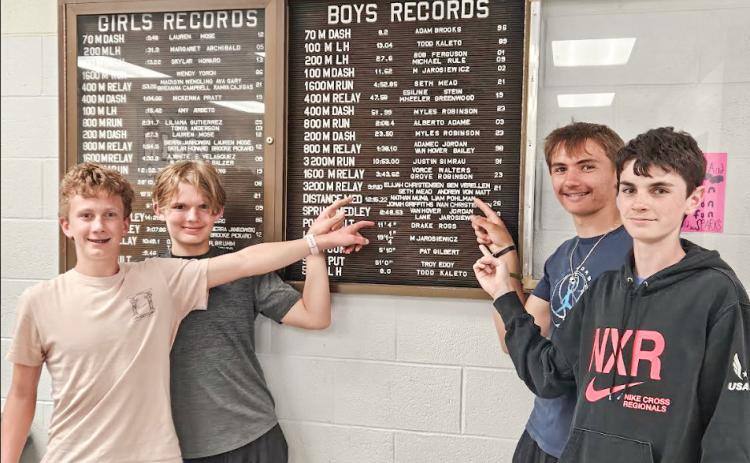 The distance medley team of Nathan Muma, Liam Pohlman, Jonah Griffiths and Ivan Christensen with a time of 12:15.22 broke a school record that has stood for nearly 40 years. PHOTO PROVIDED BY SARA CHRISTENSEN