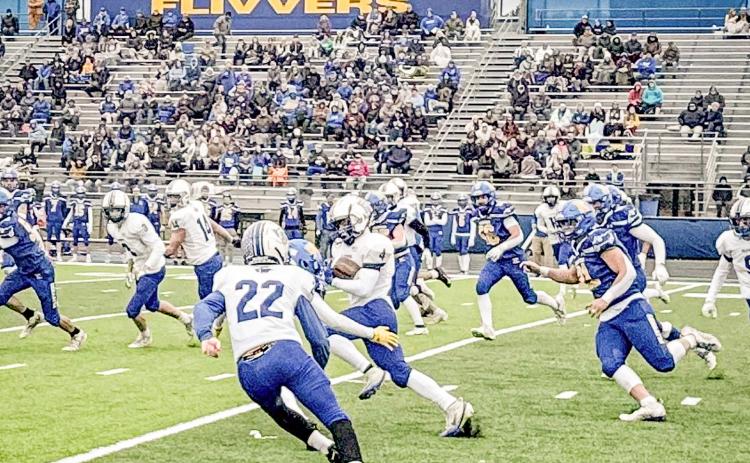 Gladwin’s Brayden Schroeder finds some running room during Saturday’s loss to Kingsford in the first round of the Division 5 playoffs. PHOTO PROVIDED BY ALAN DONALDSON