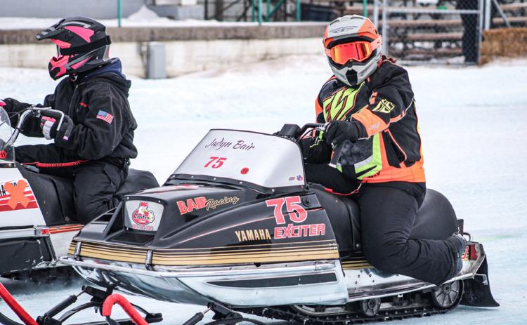 Beaverton High School senior Jadyn Bair lines up for a Vintage Snowmobile race at the Gladwin County Fairgrounds.