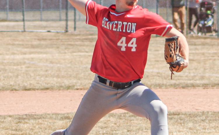 Beaverton’s Dakota Knake pitches a five-inning perfect game in the nightcap of a doubleheader sweep of Lake City Saturday.