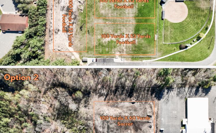 Drone photos indicate possible options for locating new practice fields for Gladwin athletes on the east side of the campus.
