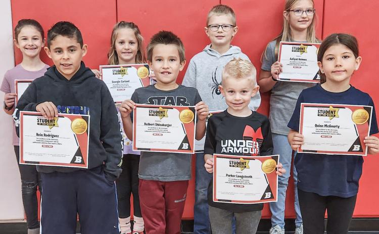 BES Students of the Month for October pictured left to right are: Alexis Yott, Rein Rodriguez, Georgie Carland, Delbert Shinabarger, Mason Krahner, Parker Longstreth, Aaliyah Holmes and Quinn McGourty. Not pictured: Julia Russell and Kalynne Corrigan.