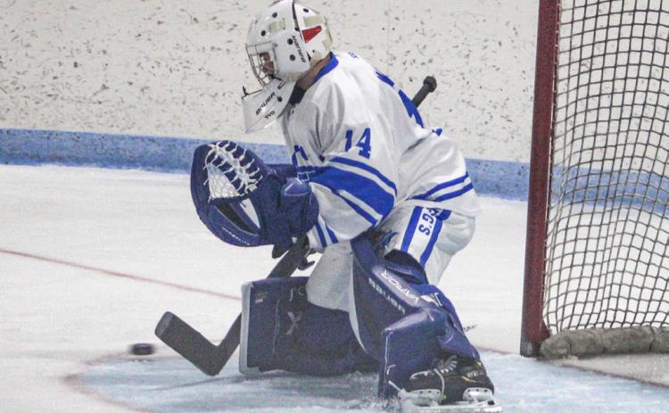 Gladwin goalie Preston Willert was a brick wall in a 1-0 shutout of L’Anse Creuse North Saturday at the Mount Pleasant Showcase.