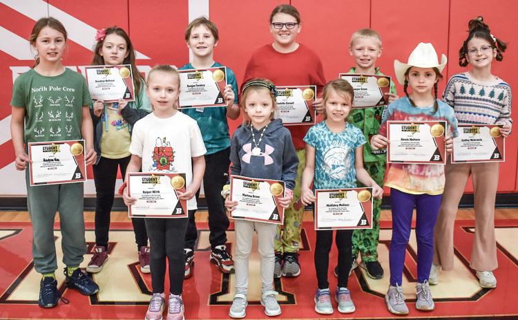 BES Students of the Month for November are, left to right: Kenlynn Nau, Brooklann Wellsted, Harper Wirth, Raegan Turskey, Marlena Grove, Danielle Cornell, Mckinley McCann, Sawyer Grove, Alexis Watters and Hadley Wehrwein.