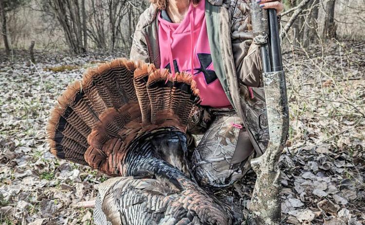 Mari-Ronelle Nash, of Gladwin, shot this turkey with a 9 5/8 beard on April 20. She was hunting with son, Raymond Hartwell.