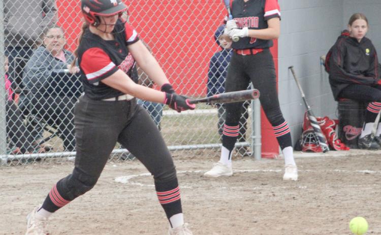 Beaverton’s Brooke Remer puts the ball in play during a game earlier this season.