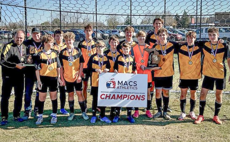 Coach Kurt Flach, Coach Kyle LaBrosse, Noah Scott, R. Lee Barnes, Wyatt Flach, Adrian Ornelas, Joel Barnes, Joe Hughey, Wesley Ehle, Zander Rubino, Harley Hughey, Elijah Scott, Vance Ornelas, Ian Flach, and Logan LaBrosse.