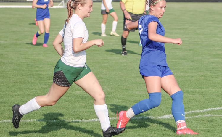Gladwin’s Madisyn Lockwood scored both goals last Tuesday in a 2-1 victory over Ogemaw Heights that lifted the Flying G’s into the semifinals of the Division 2 District Tournament.
