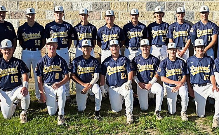 Pictured is the 2026 Linwood Post 239 American Legion Baseball Team. In the back row: coaches Hunter Merillat and Josh Higgins; Brady Vrable, Brady Bowen, Dakota Inda, Kaden Gerzseny, Aydin VanEver, Robby Mularz, Carter McLaren, Nathan Foret, coaches Scott and Terry Brokoff. Front row: Ethan Helinski, Dominik Mulder, Jose Costilla, Liam Rump, Dane Alexander, Braxton Heuker, Brody Riedlinger, and Charlie Maze. Missing players are Brennen Pease and Walker Sian.