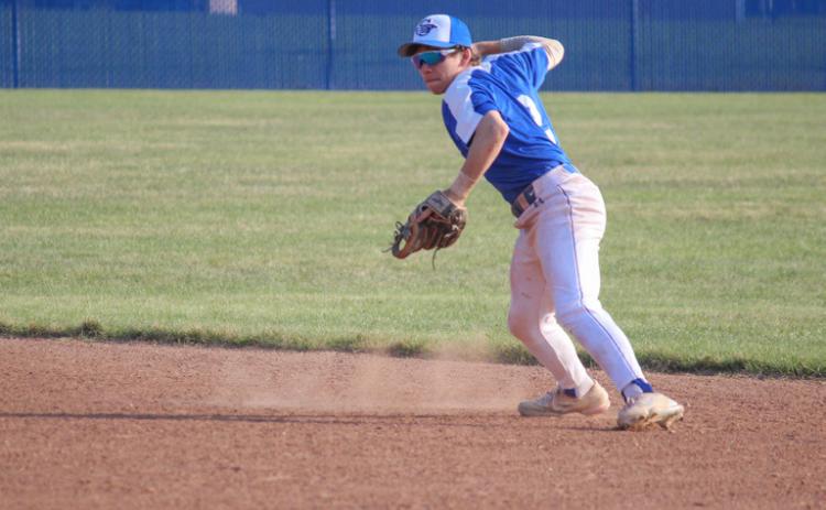Second baseman Brady Gehrett scopes the ground ball and throws to first.