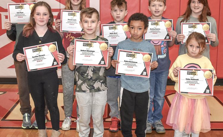 BES Students of the Month for November are: Liam Ryan, Caroline McLaren, Neveah Lewis, Delbert Shinabarger, Bodie Wood, Kaden Komlassan, Bentley Newton, Ember McDonald and Emma Knake.