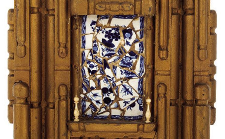 Louis Thompson made mixed media pieces that often reference American history, like this wall sculpture that incorporates china from Mount Vernon. ALEX COOPER AUCTIONEERS