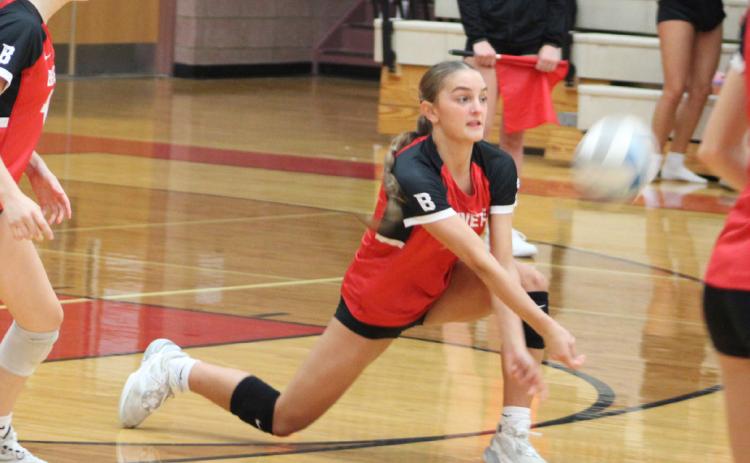 Beaverton’s Myah Hubble keeps a serve from hitting the floor during a recent victory.