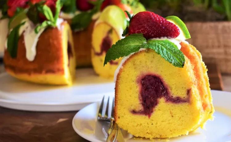 Lime-Mint Pound Cake with Strawberry Filling