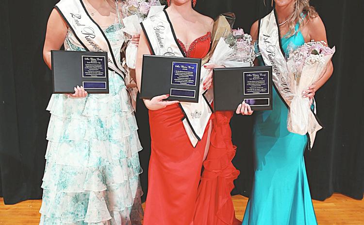 Second Runner-up Isabelle Dodman, Miss Gladwin County Audrey Schmidt and First Runner-up Braylin Orton pose with the crowns and certificates they received after Saturday’s Showcase at Gladwin High School.