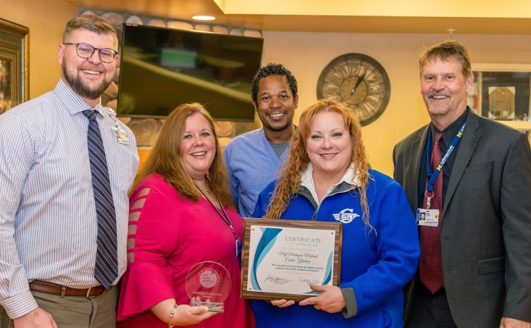 Pictured from left to right: Christopher Engelhardt, MBA, director of finance, MyMichigan Medical Centers in Gladwin and West Branch; Julia Reid, R.N., director of nursing, MyMichigan Medical Center Gladwin; Erik Nimbley, M.D., emergency medicine physician; MyMichigan Medical Centers in Clare and Gladwin; Sarah Kile, Mayor of Gladwin, and Ray Stover, president, MyMichigan Medical Centers in Gladwin and West Branch.