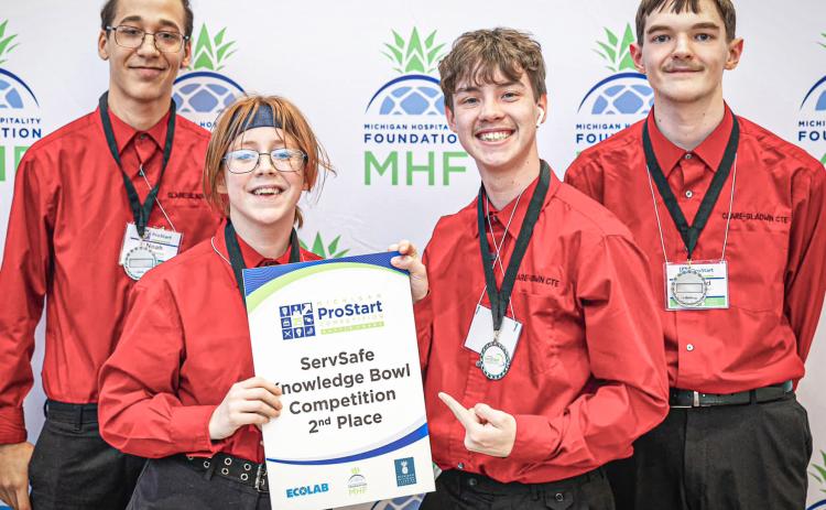 Clare-Gladwin CTE’s ServSafe Knowledge Bowl team placed second at the statewide ProStart competition. Pictured left to right: Noah Walker, Patience Fouchey, Brendan Lighthall, and RJ Saylor.
