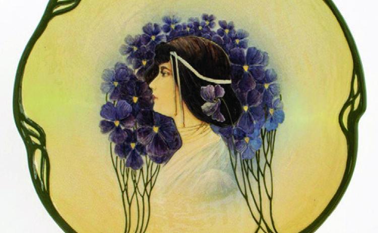 This art nouveau charger was made by the famous German ceramic company Mettlach in the Jugendstil style of the early 20th century. AUCTIONS AT SHOWPLACE