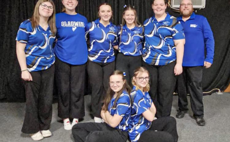 Gladwin’s girls’ bowling team headed into the Christmas Break with a perfect record in the Jack Pine Conference. Standing (left to right) are: Abbigayle West, Josie Pollock, Brittany Crawford, Juliona Corlew, Aspen Davy and Coach Kent Crawford. Sitting (left to right) are: Madeline Crawford and Ryleigh Sanders.