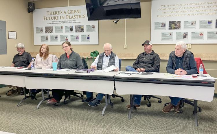 The Ross Lake Improvement Board is all present and accounted for at its meeting Monday night with (left to right) Dave Edwards, Karen Moore, Colleen Reader, Alan Bornick, Jared Carpenter and Terry Walters seated at the head table.