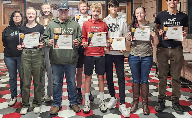 BJSHS Students of the Month for September are, left to right: Sophia Moore, Hope Vantiem, Tommie Murrell, Sean Doyle, Reed Sprague, Jack Blades, Alvaro Juarado, Ashlynn Martinson and David Abreu. Not pictured: Shelby Samuels, Abby Northrup and Sayde Woodruff.