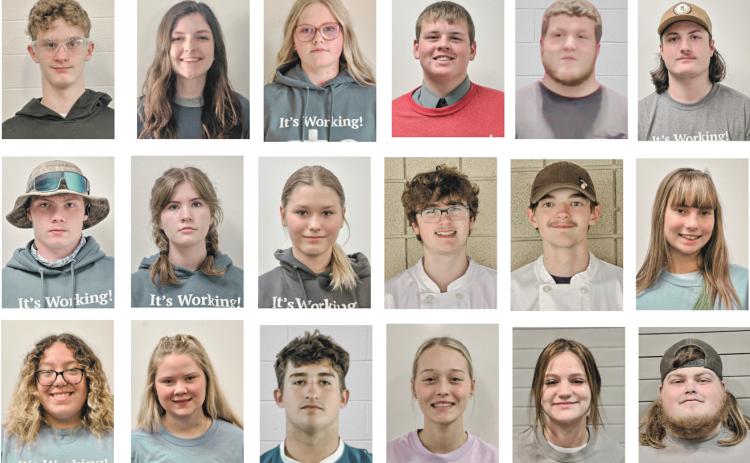 Pictured in row one: Eric Larson, Josie Harding, Kerrigan Koch, Dawson Babcock, Mark Genaw, and Trent Amos; row two: Raiden Barreto, Bobbie McNutt, Brooklyn Zemko, Aiden Crowley, Richard Saylor, and Neveah Keblbeck; and row three: Athea Keinath, Cloe Pate, Matthew Lechner, Sabree Parks, Marissa Cross, and Wilbur Schmucker.